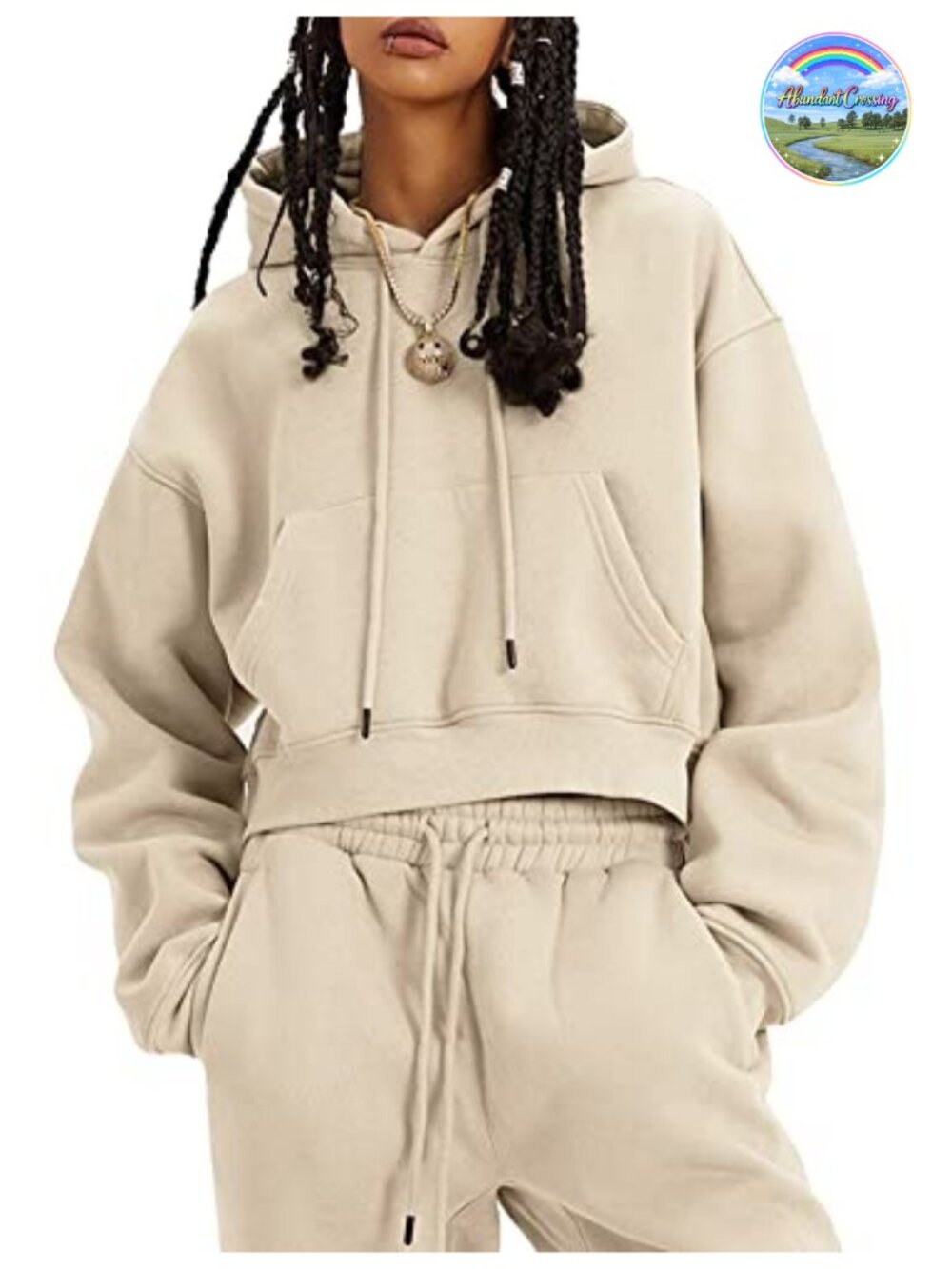 Women's Fleece 2-Piece Sweatsuit Crop Hoodie Jogger Set